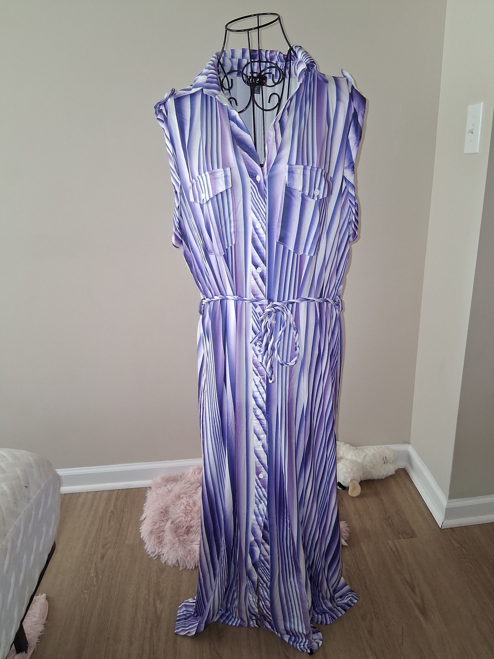 NWTS Plus Purple and White Striped Maxi Dress 2X & Purple/ Gold Floral Earrings